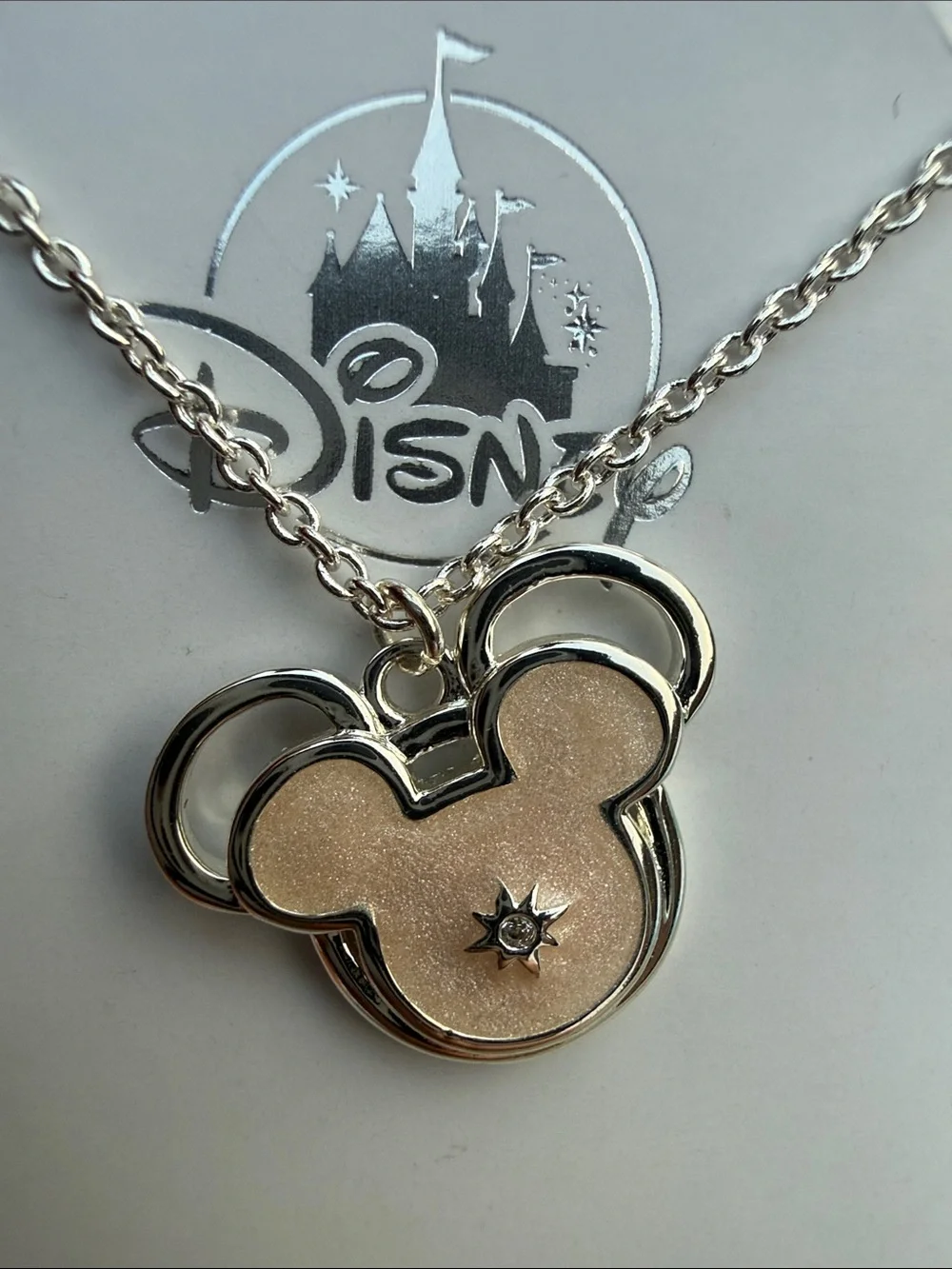 Disney Mickey Mouse Necklace in Silver and Pale Pink